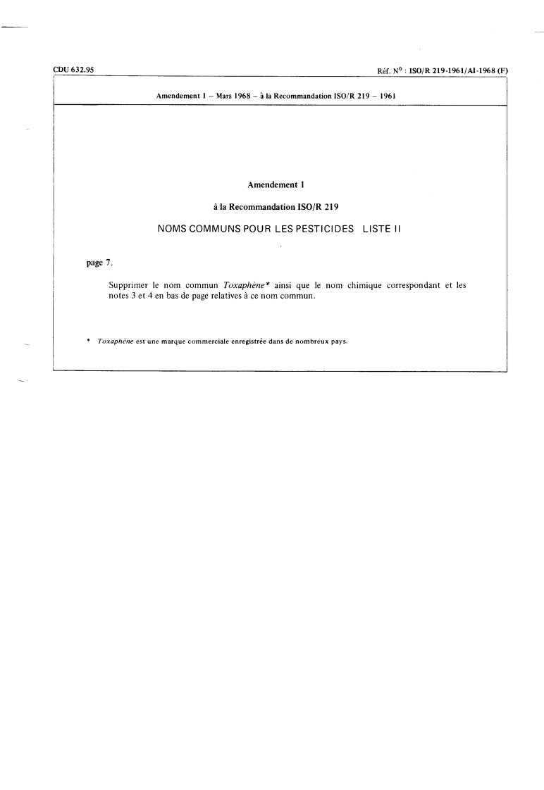ISO/R 219:1961 - Withdrawal of ISO/R 219-1961
Released:12/1/1961