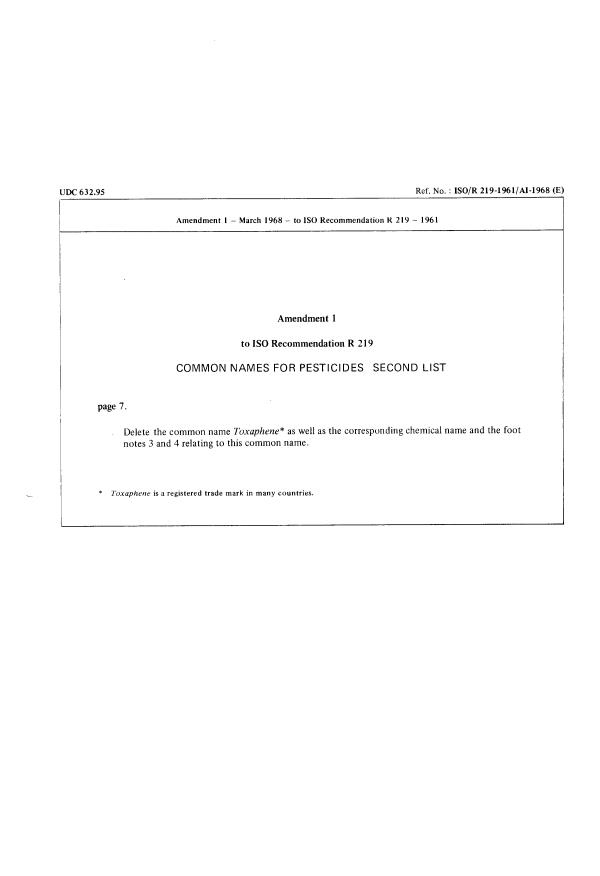 ISO/R 219:1961 - Withdrawal of ISO/R 219-1961