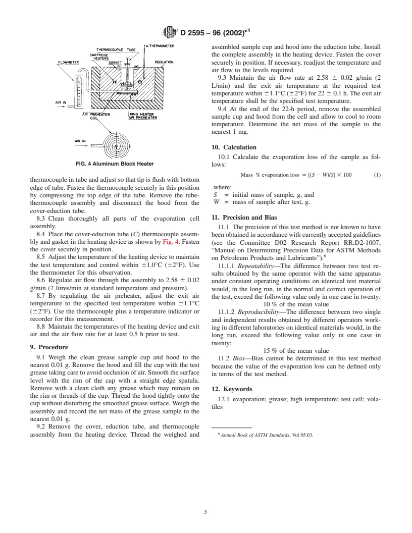 ASTM D2595-96(2002)e1 - Standard Test Method for Evaporation Loss of Lubricating Greases Over Wide-Temperature Range