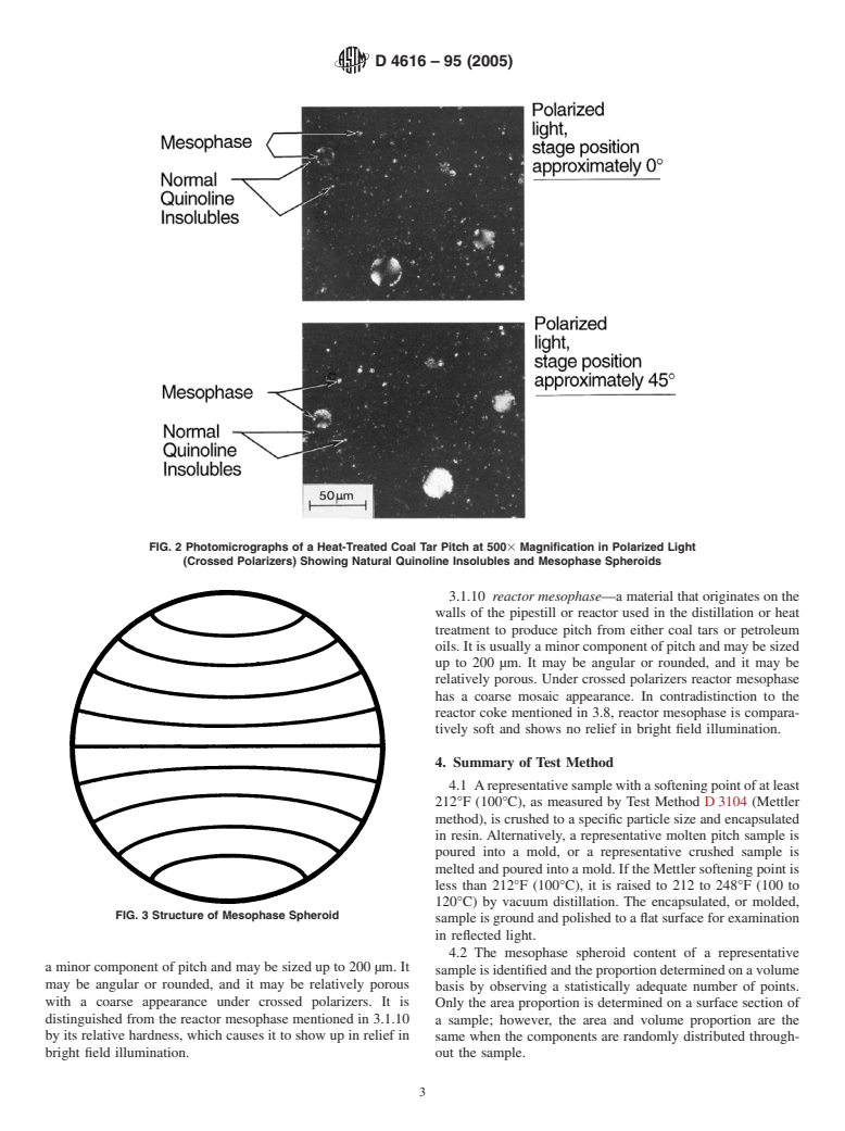 ASTM D4616-95(2005) - Standard Test Method for Microscopical Analysis by Reflected Light and Determination of Mesophase in a Pitch