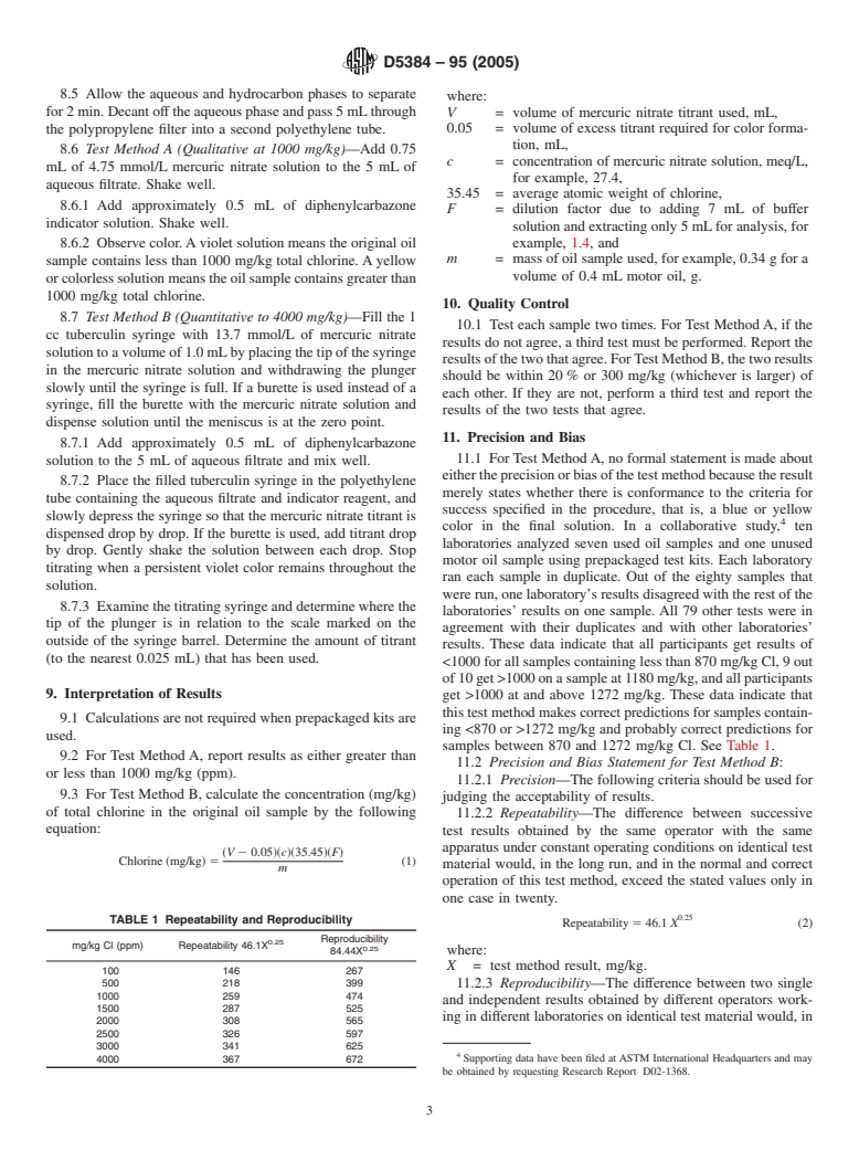 ASTM D5384-95(2005) - Standard Test Methods for Chlorine in Used Petroleum Products (Field Test Kit Method)