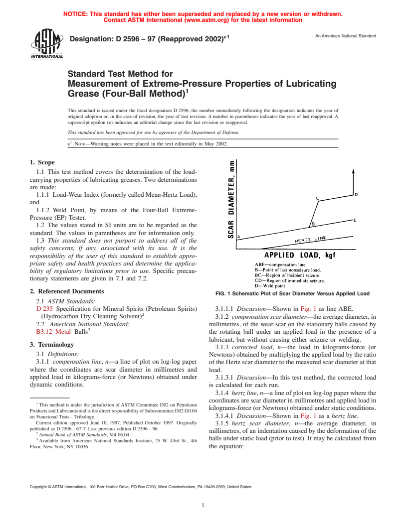 ASTM D2596-97(2002)e1 - Standard Test Method for Measurement of Extreme-Pressure Properties of Lubricating Grease (Four-Ball Method)