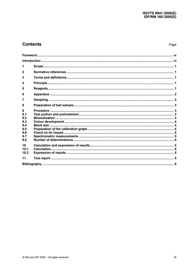 ISO/TS 9941:2005 - Milk and canned evaporated milk -- Determination of tin content -- Spectrometric method