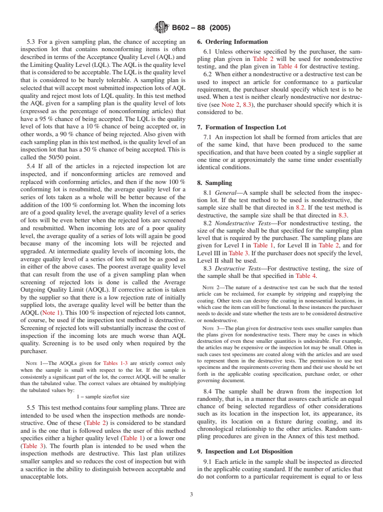 ASTM B602-88(2005) - Standard Test Method for Attribute Sampling of Metallic and Inorganic Coatings