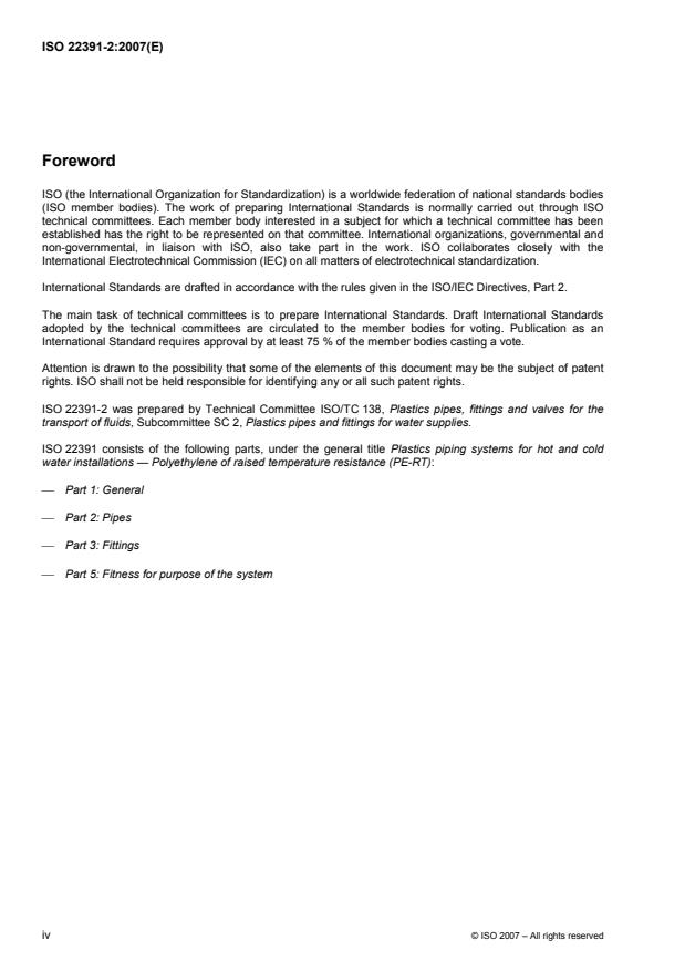 ISO 22391-2:2007 ISO 22391-2:2007 - Plastics piping systems for hot and cold water installations -- Polyethylene of raised temperature resistance (PE-RT) - Page 4 preview