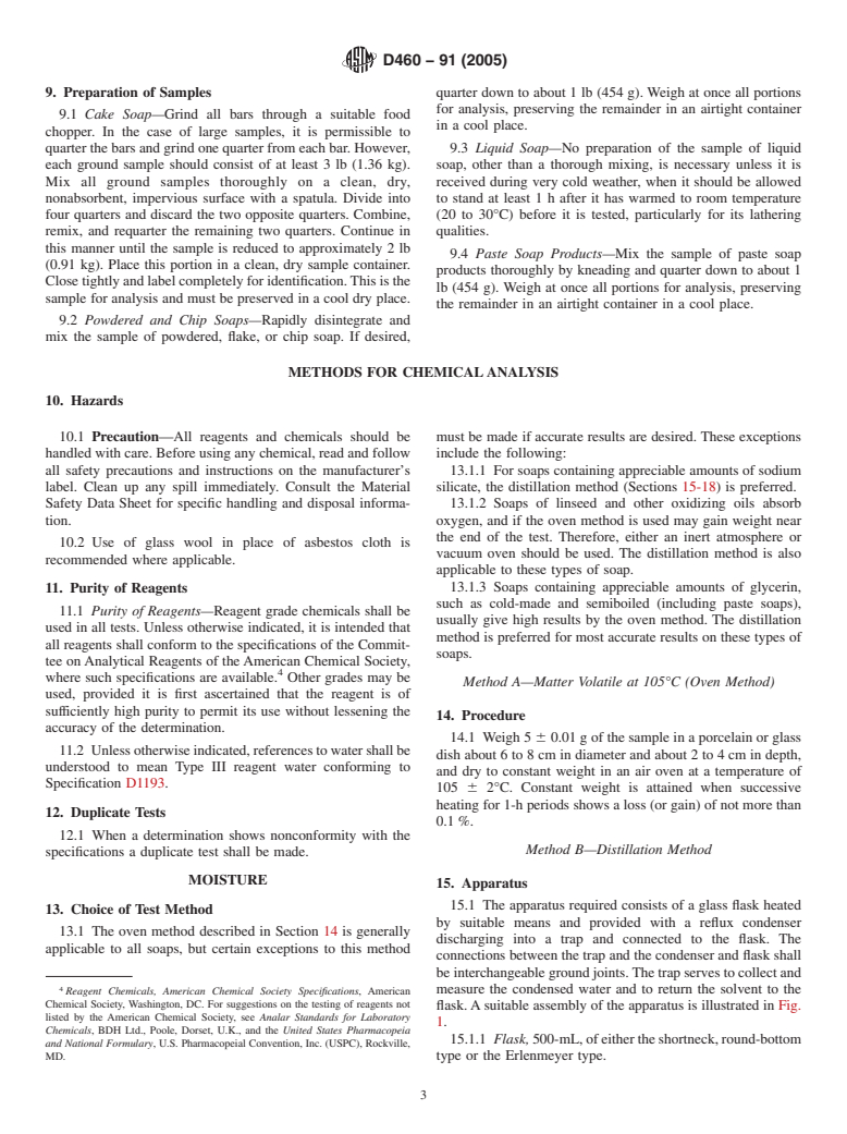 ASTM D460-91(2005) - Standard Test Methods for Sampling and Chemical Analysis of Soaps and Soap Products