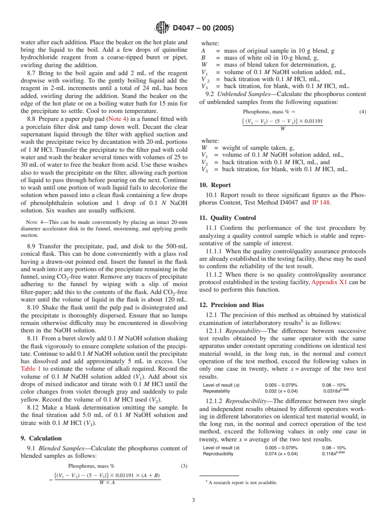 ASTM D4047-00(2005) - Standard Test Method for Phosphorus in Lubricating Oils and Additives by Quinoline Phosphomolybdate Method