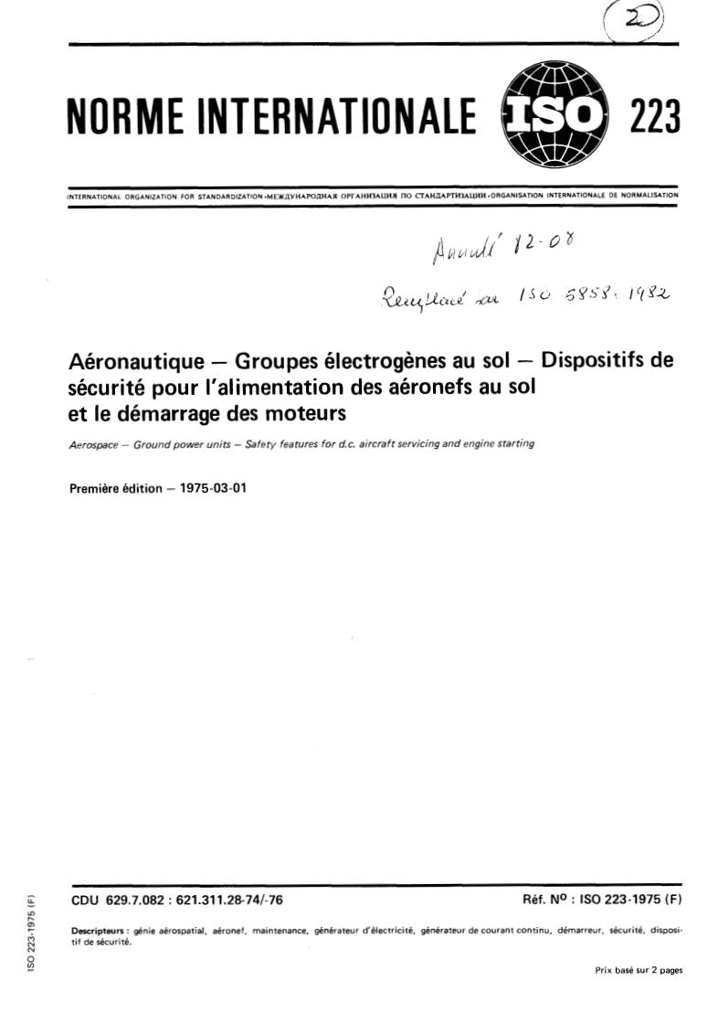 ISO 223:1975 - Withdrawal of ISO 223-1975
Released:3/1/1975