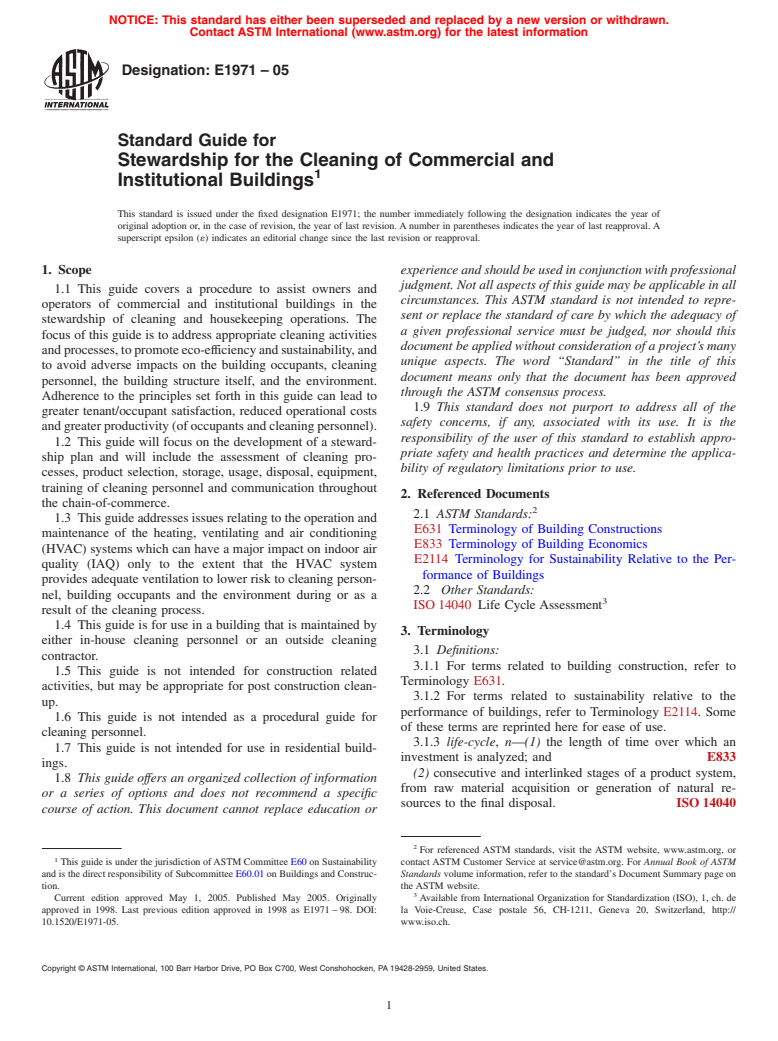 ASTM E1971-05 - Standard Guide for Stewardship for the Cleaning of Commercial and Institutional Buildings