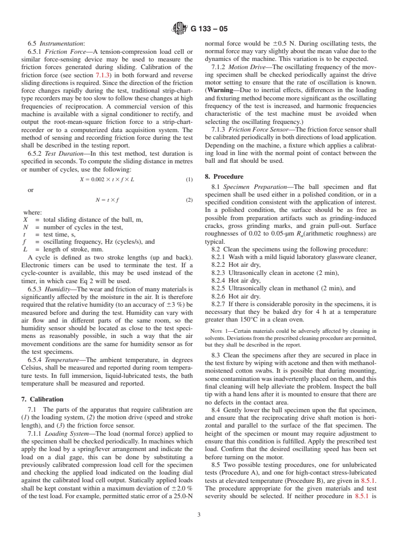 ASTM G133-05 - Standard Test Method for Linearly Reciprocating Ball-on-Flat Sliding Wear