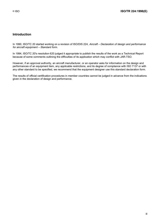 ISO/TR 224:1998 - Aircraft — Declaration of design and performance for ...