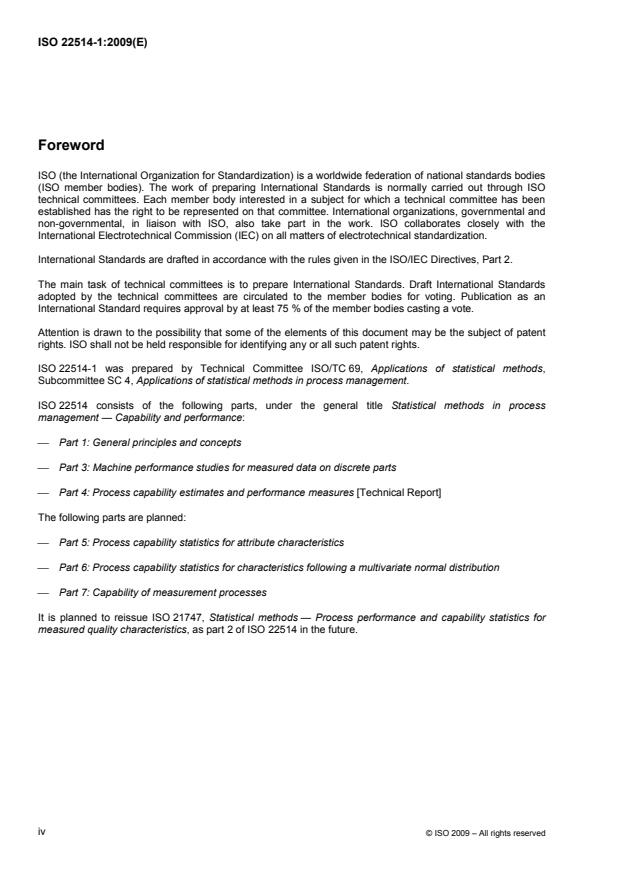 ISO 22514-1:2009 ISO 22514-1:2009 - Statistical methods in process management -- Capability and performance - Page 4 preview