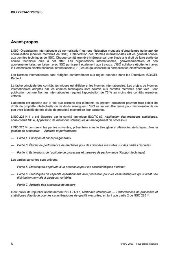 ISO 22514-1:2009 ISO 22514-1:2009 - Méthodes statistiques dans la gestion de processus -- Aptitude et performance - Page 4 preview