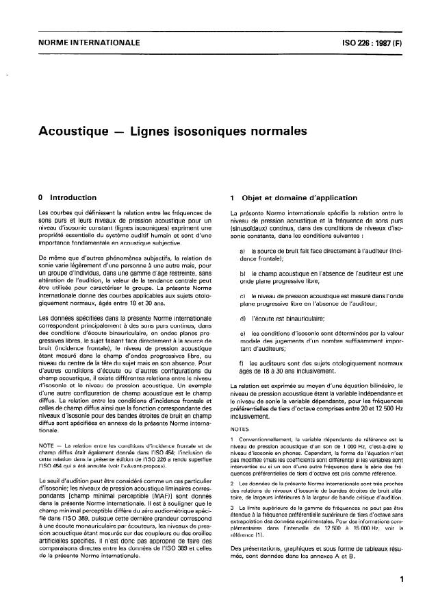 ISO 226:1987 - Acoustique -- Lignes isosoniques normales