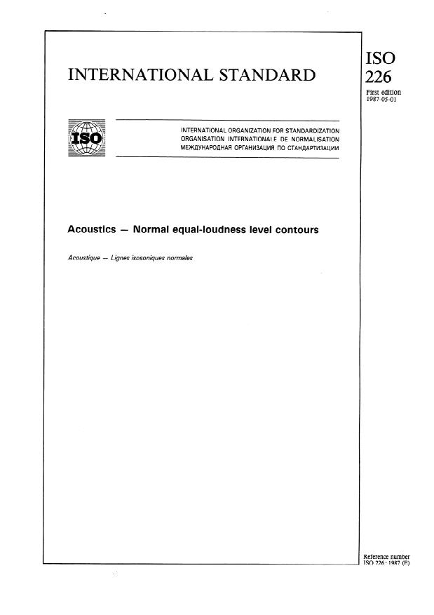 ISO 226:1987 - Acoustics -- Normal equal-loudness level contours