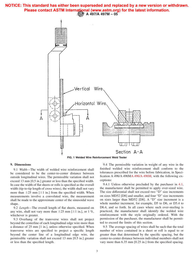 ASTM A497/A497M-05 - Standard Specification for Steel Welded Wire Reinforcement, Deformed, for Concrete