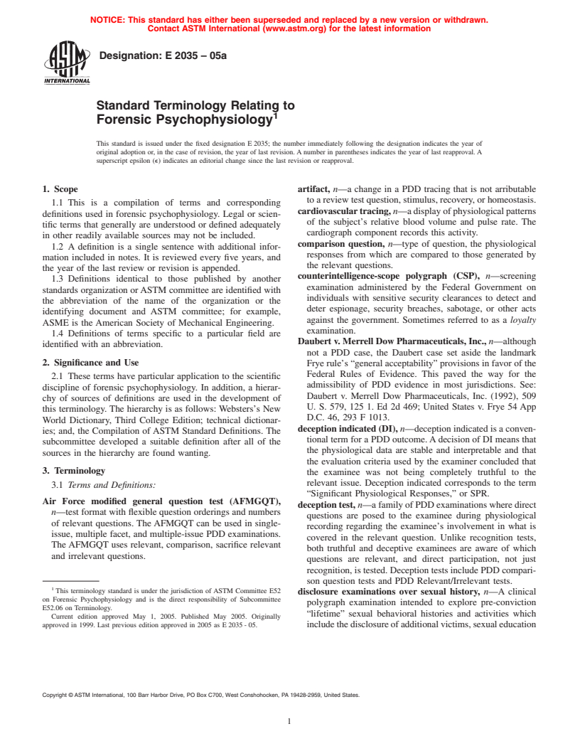 ASTM E2035-05a - Standard Terminology Relating to Forensic Psychophysiology