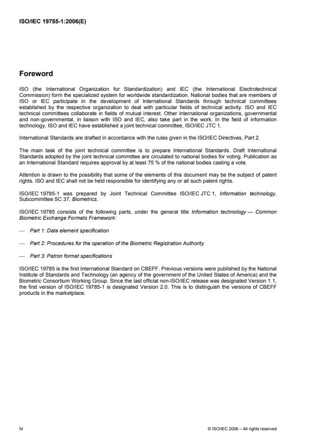 ISO/IEC 19785-1:2006 ISO/IEC 19785-1:2006 - Information technology -- Common Biometric Exchange Formats Framework - Page 4 preview
