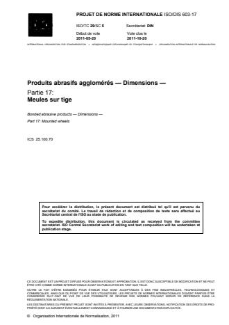 ISO 603-17:2014 - Produits abrasifs agglomérés -- Dimensions