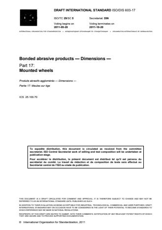 ISO 603-17:2014 - Bonded abrasive products -- Dimensions