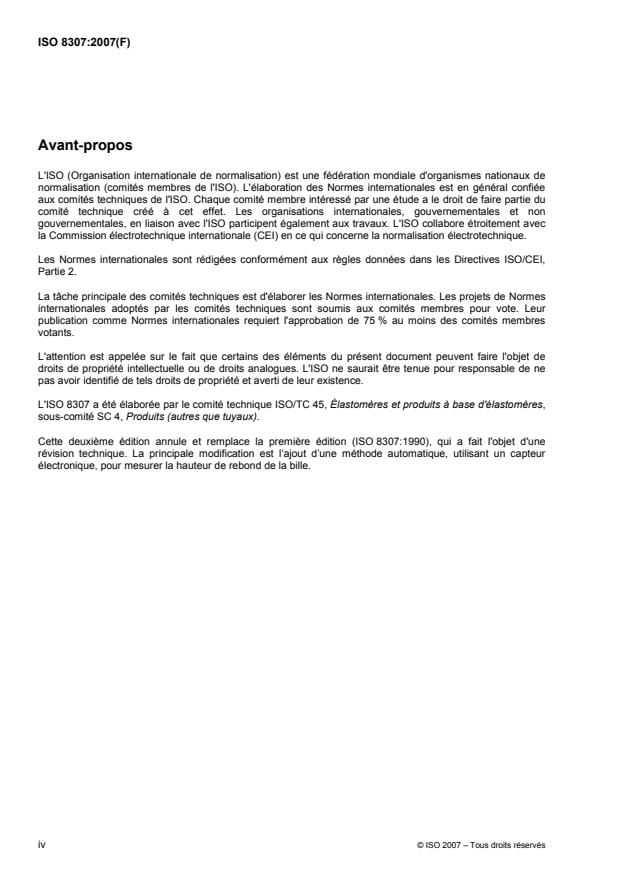 ISO 8307:2007 ISO 8307:2007 - Matériaux polymeres alvéolaires souples -- Détermination de la résilience par rebondissement d'une bille - Page 4 preview