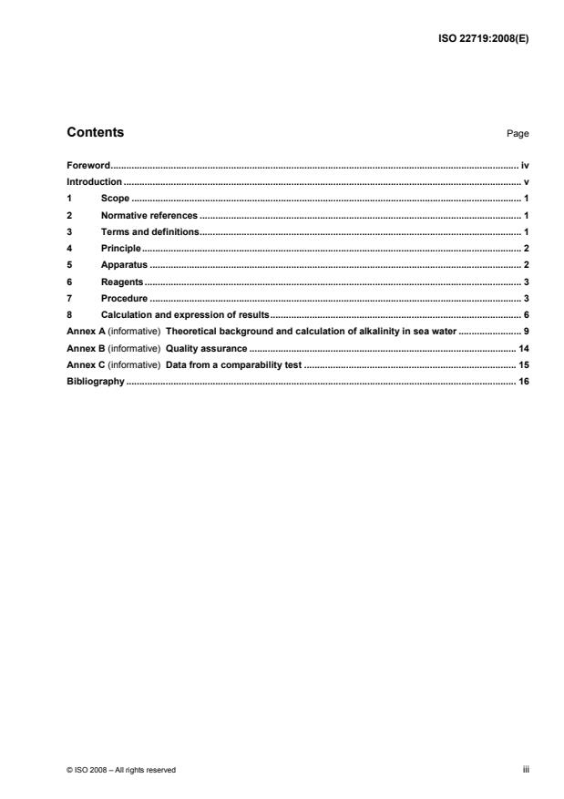 ISO 22719:2008 - Water quality -- Determination of total alkalinity in sea water using high precision potentiometric titration