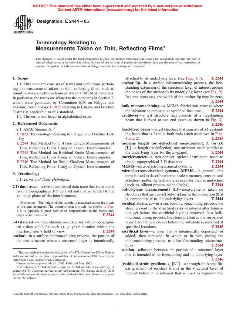 ASTM E2444-05 - Terminology Relating to Measurements Taken on Thin, Reflecting Films