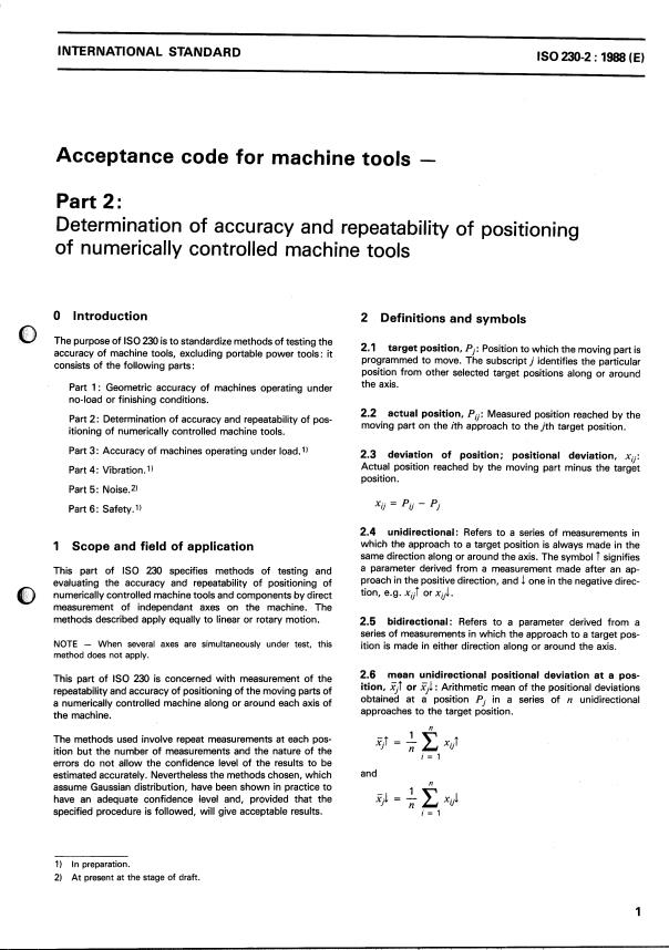 ISO 230-2:1988 - Acceptance code for machine tools