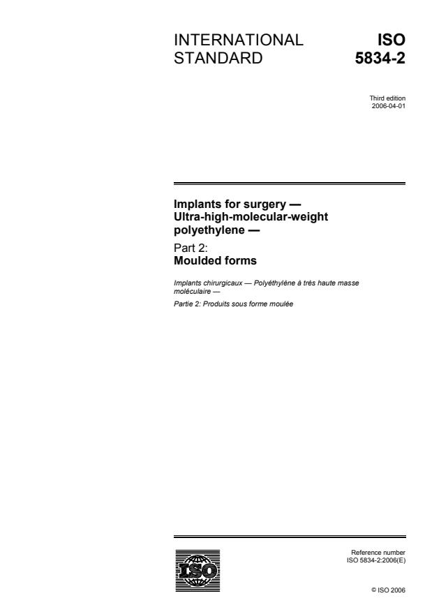 ISO 5834-2:2006 - Implants for surgery -- Ultra-high-molecular-weight polyethylene