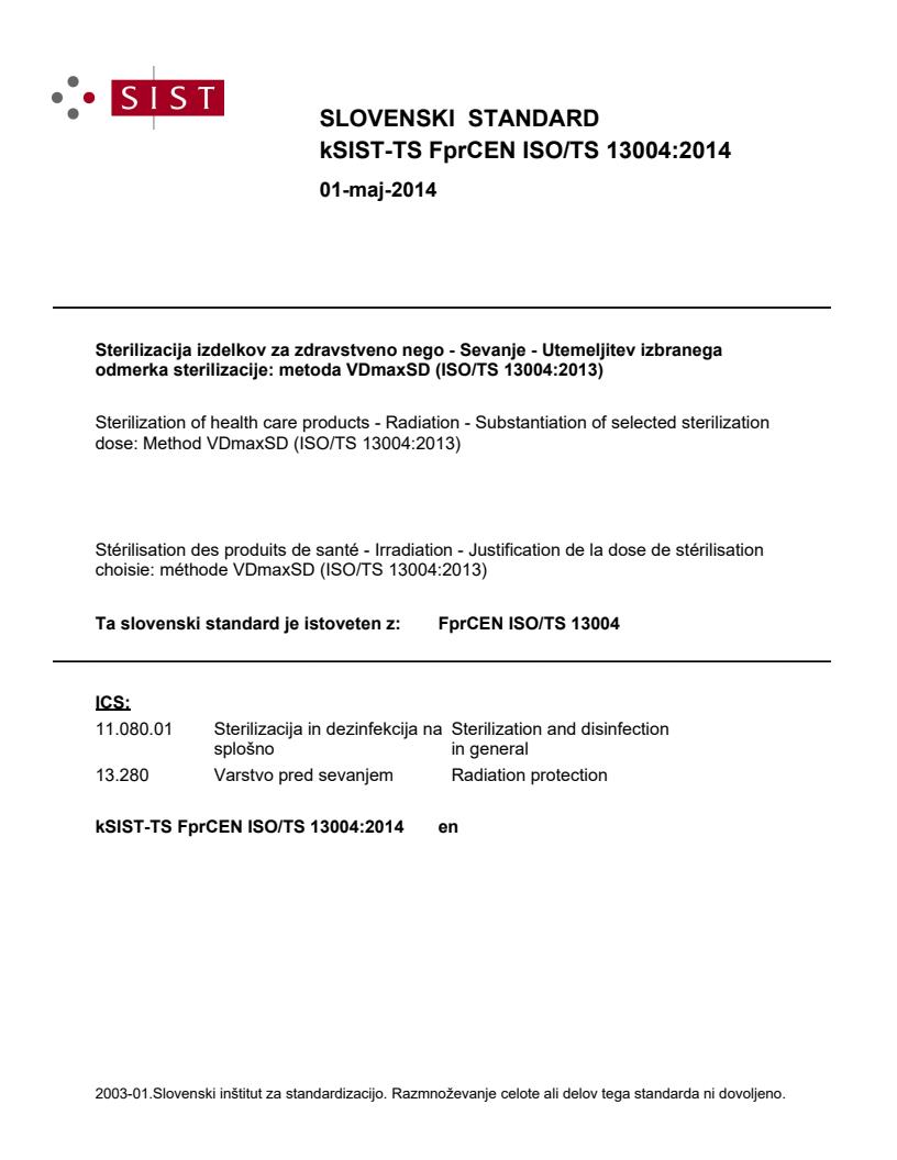 kTS FprCEN ISO/TS 13004:2014