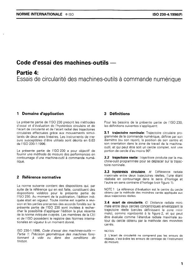 ISO 230-4:1996 - Code d'essai des machines-outils