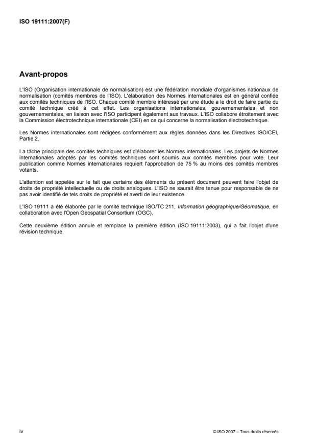 ISO 19111:2007 ISO 19111:2007 - Information géographique -- Systeme de références spatiales par coordonnées - Page 4 preview