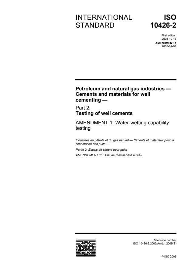 ISO 10426-2:2003/Amd 1:2005 - Water-wetting capability testing