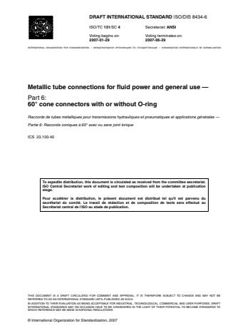 ISO 8434-6:2009 - Metallic tube connections for fluid power and general use