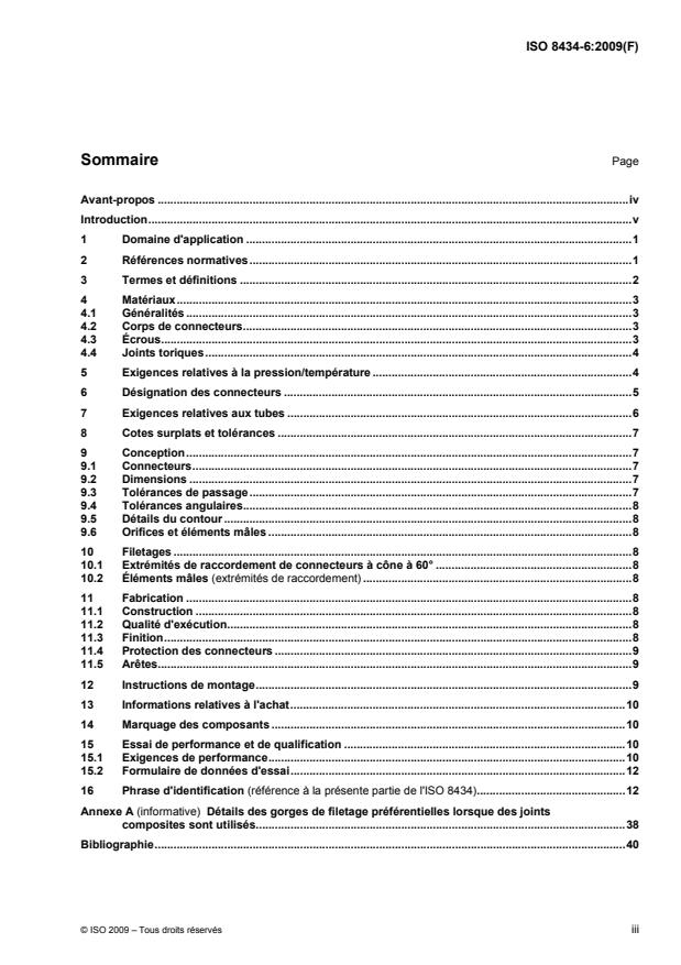 ISO 8434-6:2009 - Raccordements de tubes métalliques pour transmissions hydrauliques et pneumatiques et applications générales