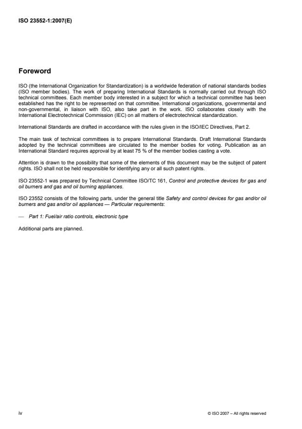 ISO 23552-1:2007 ISO 23552-1:2007 - Safety and control devices for gas and/or oil burners and gas and/or oil appliances -- Particular requirements - Page 4 preview