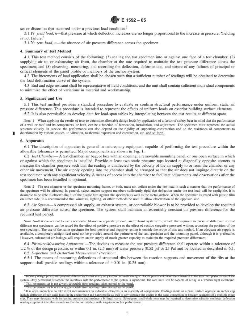 REDLINE ASTM E1592-05 - Standard Test Method for Structural Performance of Sheet Metal Roof and Siding Systems by Uniform Static Air Pressure Difference