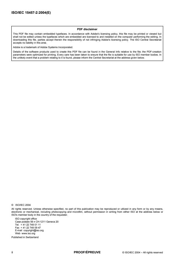 ISO/IEC PRF 15457-2 ISO/IEC PRF 15457-2 - Identification cards -- Thin flexible cards - Page 2 preview