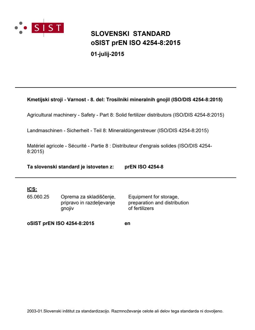 prEN ISO 4254-8:2015 - BARVE