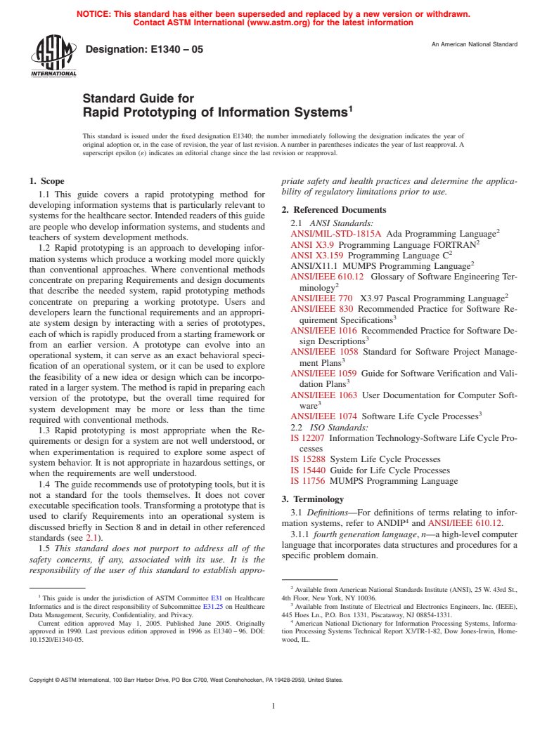 ASTM E1340-05 - Standard Guide for Rapid Prototyping of Information Systems