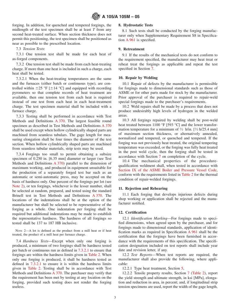 ASTM A105/A105M-05 - Standard Specification for Carbon Steel Forgings for Piping Applications