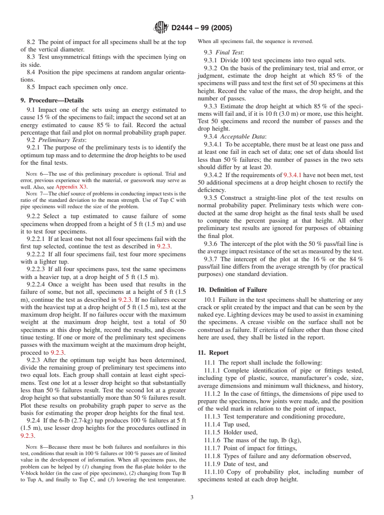 ASTM D2444-99(2005) - Standard Test Method for Determination of the Impact Resistance of Thermoplastic Pipe and Fittings by Means of a Tup (Falling Weight)