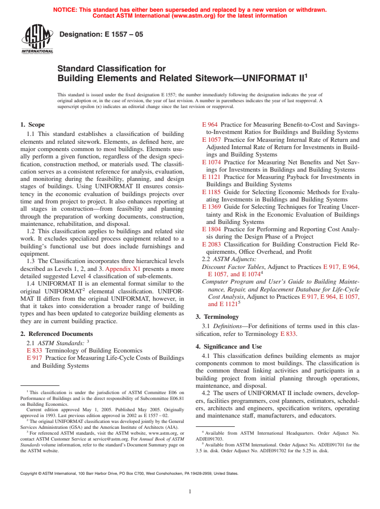 ASTM E1557-05 - Standard Classification for Building Elements and Related Sitework-UNIFORMAT II