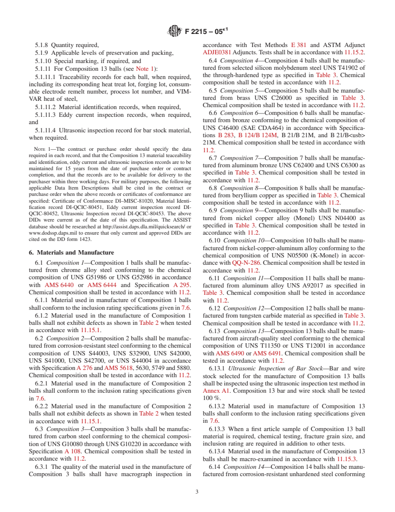 ASTM F2215-05e1 - Standard Specification for Balls, Bearings, Ferrous and Nonferrous for Use in Bearings, Valves, and Bearing Applications