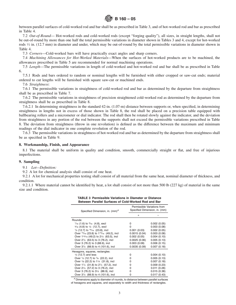 REDLINE ASTM B160-05 - Standard Specification for Nickel Rod and Bar