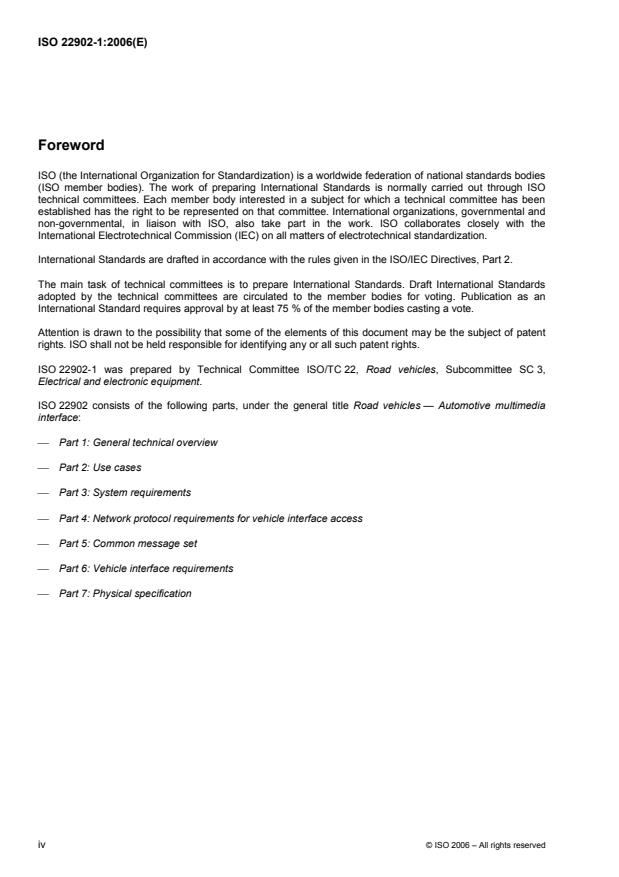 ISO 22902-1:2006 ISO 22902-1:2006 - Road vehicles -- Automotive multimedia interface - Page 4 preview