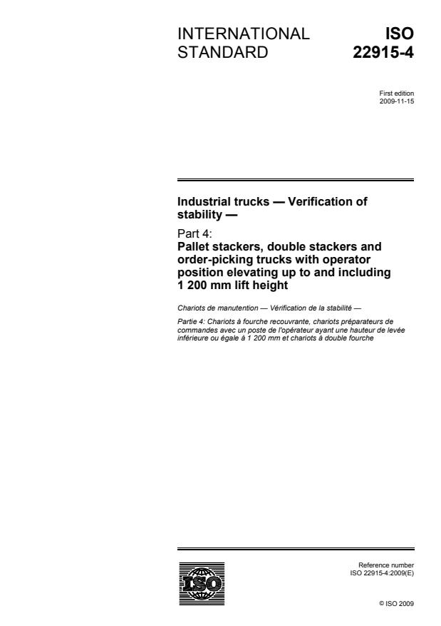 ISO 22915-4:2009 - Industrial trucks -- Verification of stability