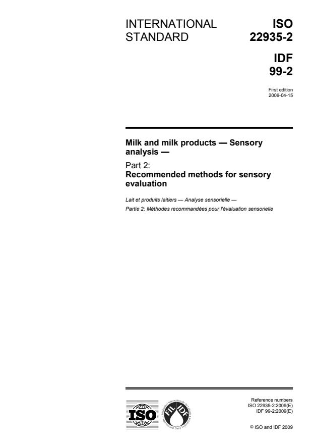 ISO 22935-2:2009 - Milk and milk products -- Sensory analysis