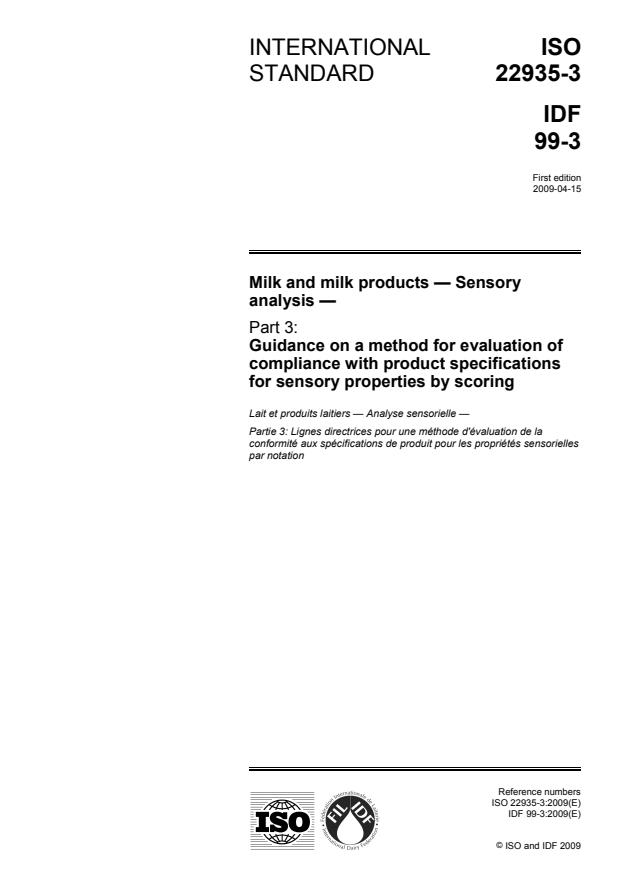 ISO 22935-3:2009 - Milk and milk products -- Sensory analysis