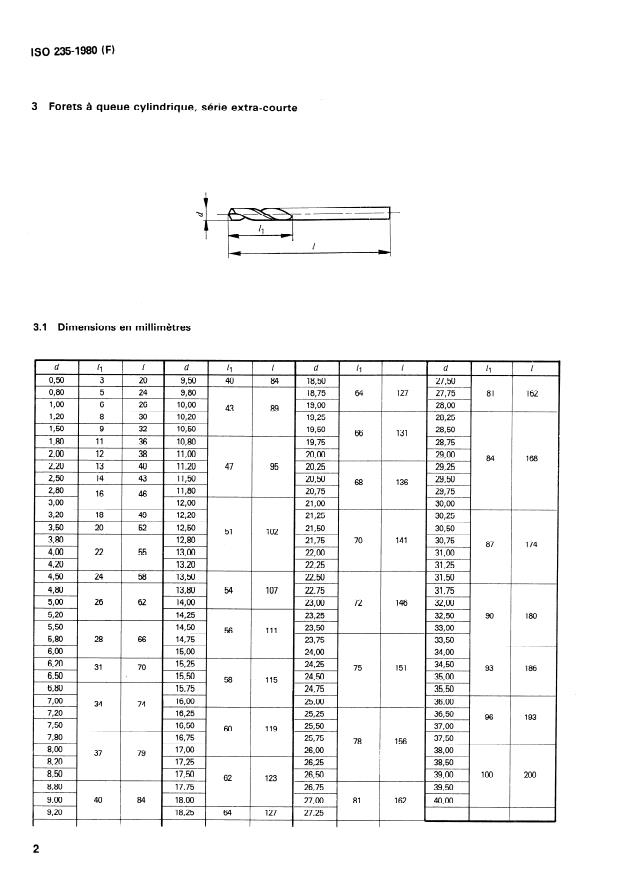 ISO 235:1980 ISO 235:1980 - Forets a queue cylindrique courts et extra-courts et forets a queue cône Morse - Page 4 preview